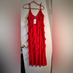 Chic Asymmetrical Red Ruffle Dress